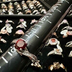 Fragrant Jewels Ring with Vibrant Red Stone and Clear Crystals